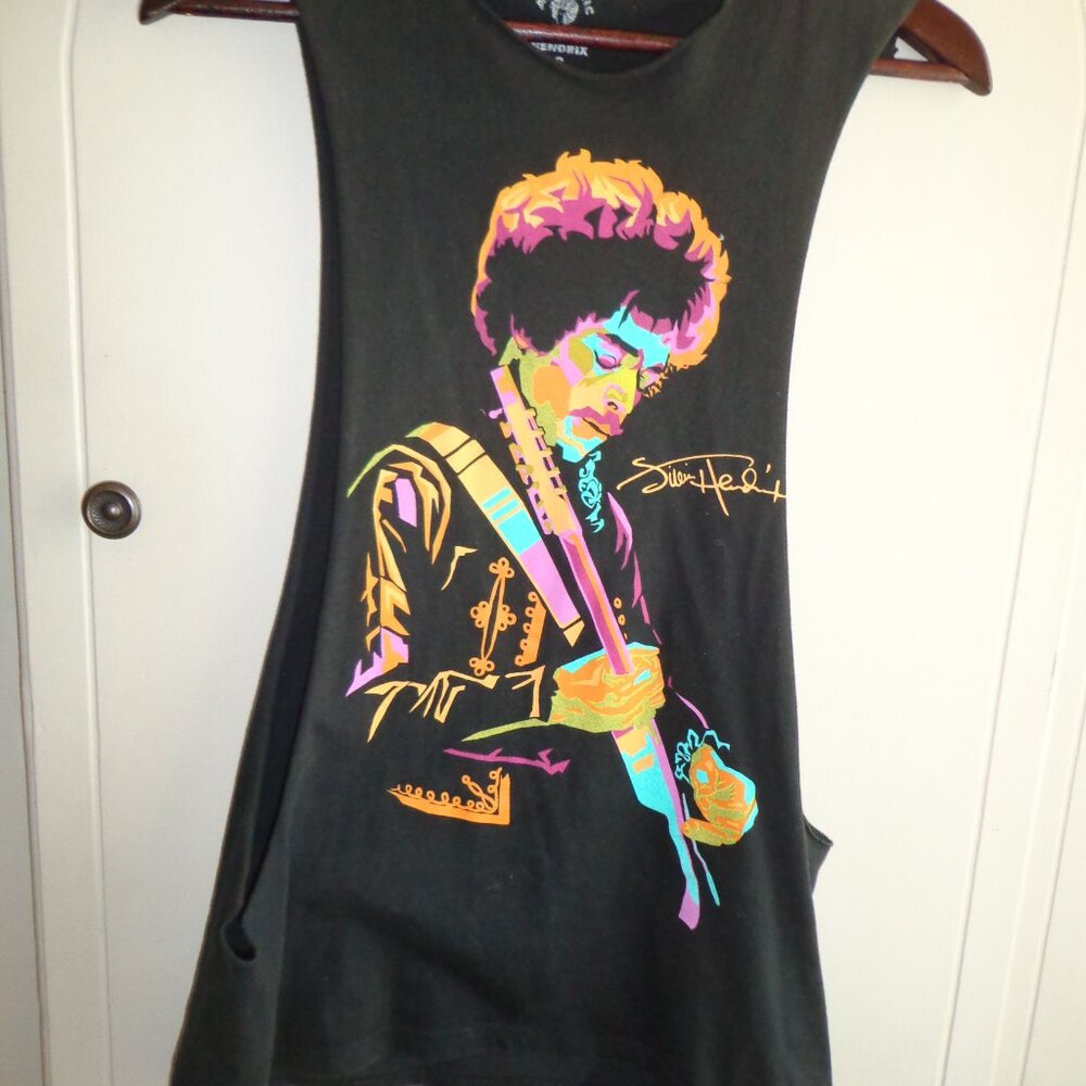 Authentic Hendrix Jimi Hendrix Racer Back Boho Tank S Black Raw Edges